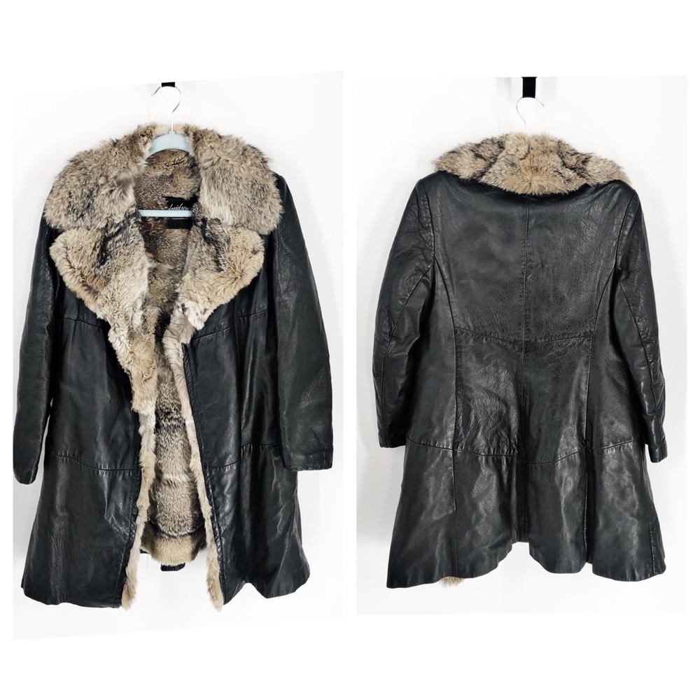 Vintage Fur Leather Tapered Coat Sz M